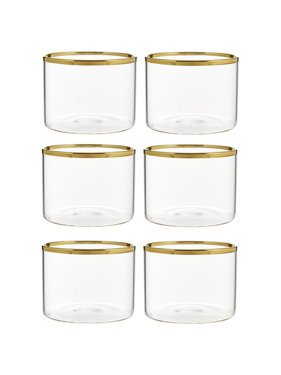 Vasos de vidrio borosilicato Boro, 6 uds., Vidrio de borosilicato, Transparente, dorado, Ø 8 x Al 6 cm