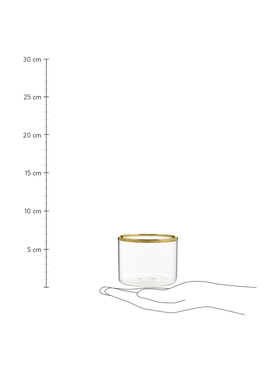 Wassergläser Boro aus Borosilikatglas mit goldfarbenem Rand, 6 Stück , Borosilikatglas, Transparent, Goldfarben, Ø 8 x H 6 cm