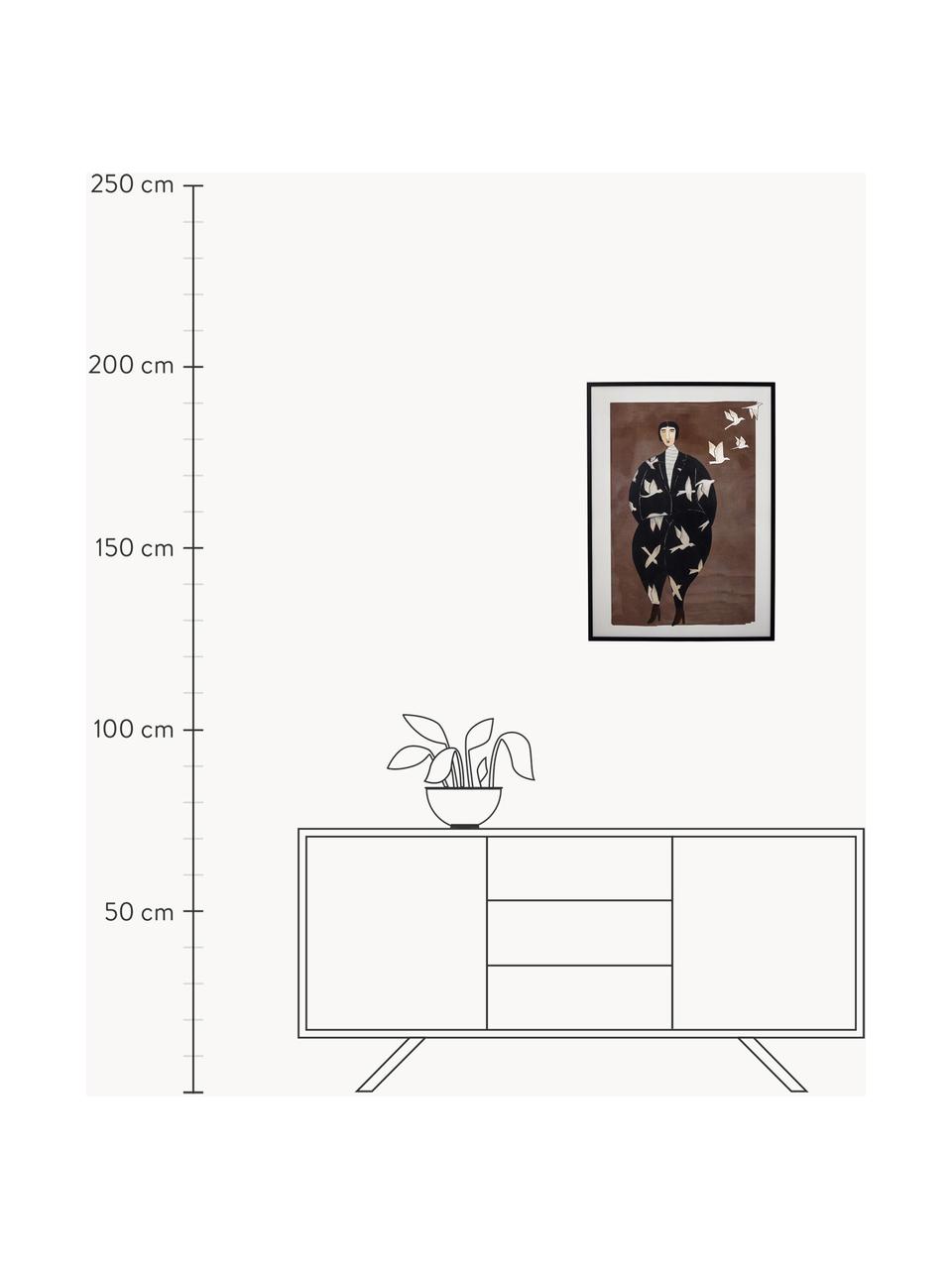 Gerahmter Digitaldruck Bologna, Rahmen: Kiefernholz, lackiert, Bild: Digitaldruck auf Papier, Front: Glas, Schwarz, Braun, B 52 x H 72 cm