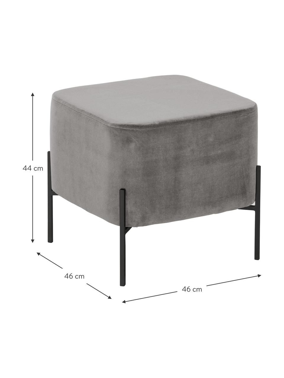 Taburete de terciopelo Harper, Tapizado: terciopelo de algodón, Tapizado: gris Patas: negro, An 46 x Al 44 cm