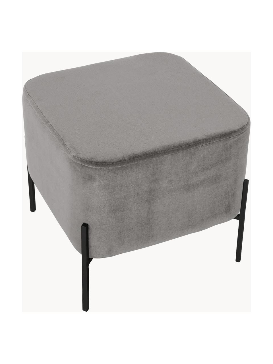 Pouf en velours Harper, Velours gris, pieds noirs, larg. 46 x haut. 44 cm