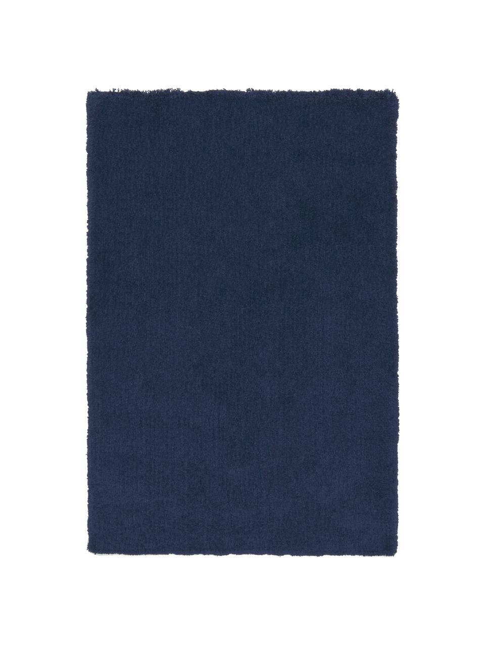 Fluffy hoogpolig vloerkleed Leighton in donkerblauw, Onderzijde: 70% polyester, 30% katoen, Donkerblauw, B 80 x L 150 cm (maat XS)