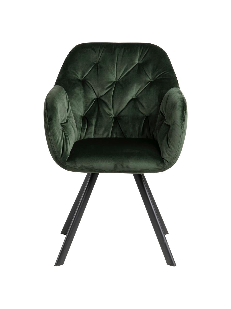 Otočná sametová židle s područkami Lucie, Lesní zelená, Š 58 cm, H 62 cm