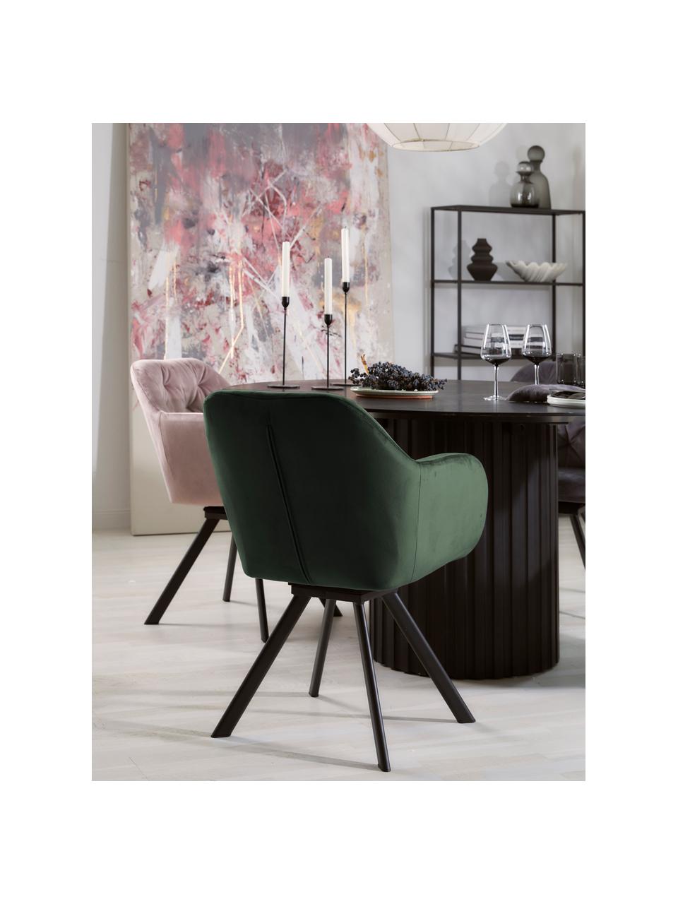 Silla con repozabrazos de terciopelo Lola, Tapizado: terciopelo de poliéster A, Patas: metal con pintura en polv, Terciopelo verde profundo, An 58 x F 62 cm