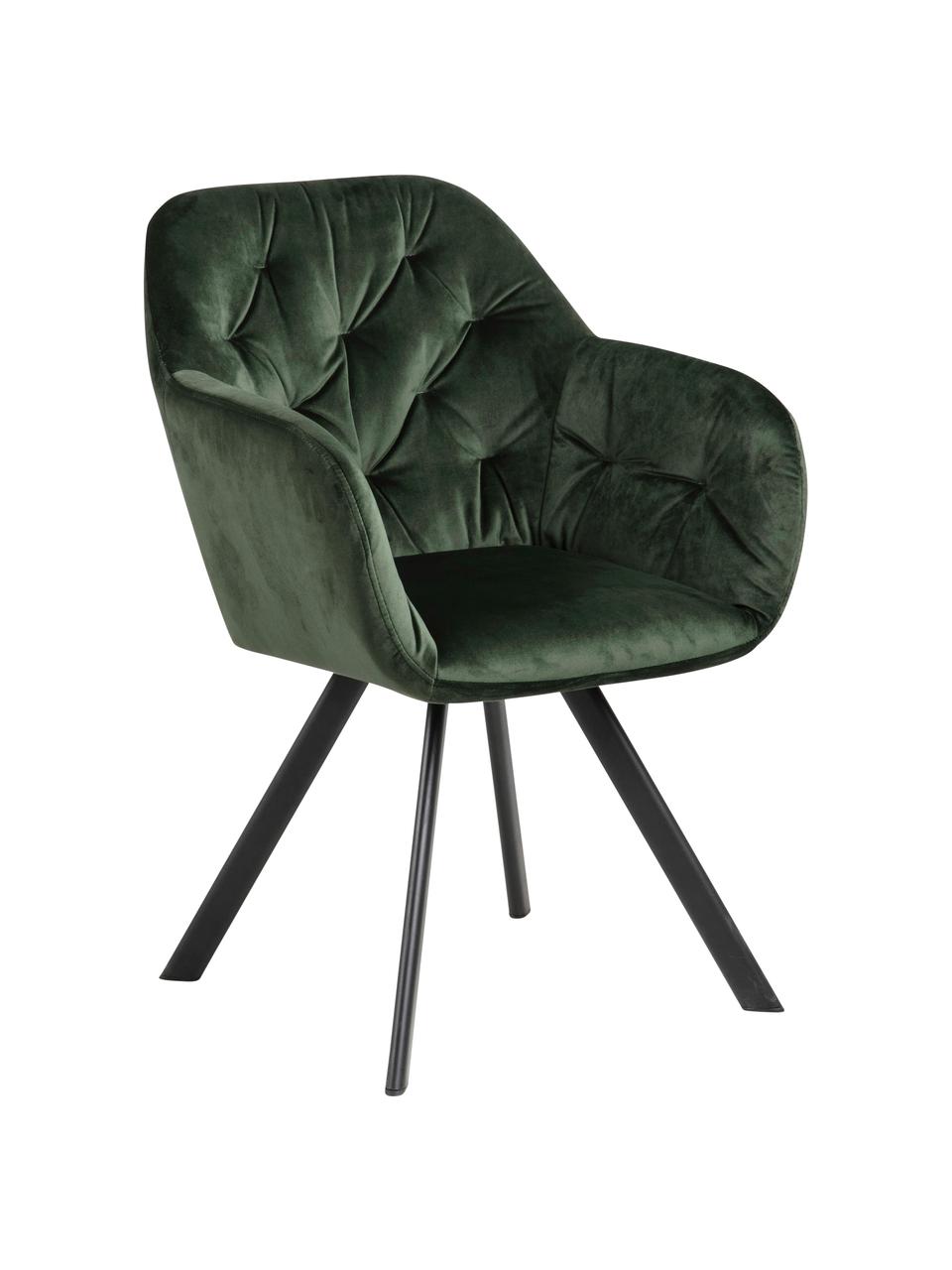 Chaise pivotante en velours et à accoudoirs Lucie, Velours vert forêt, larg. 58 x prof. 62 cm
