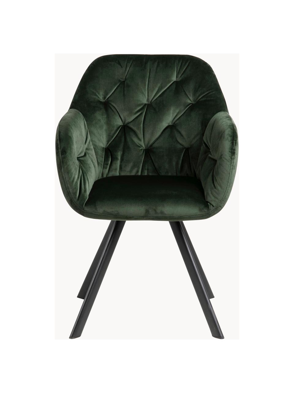 Sedia girevole con braccioli in velluto Lucie, Rivestimento: velluto (100 % poliestere, Gambe: metallo verniciato a polv, Velluto verde scuro, nero opaco, Larg. 58 x Prof. 62 cm