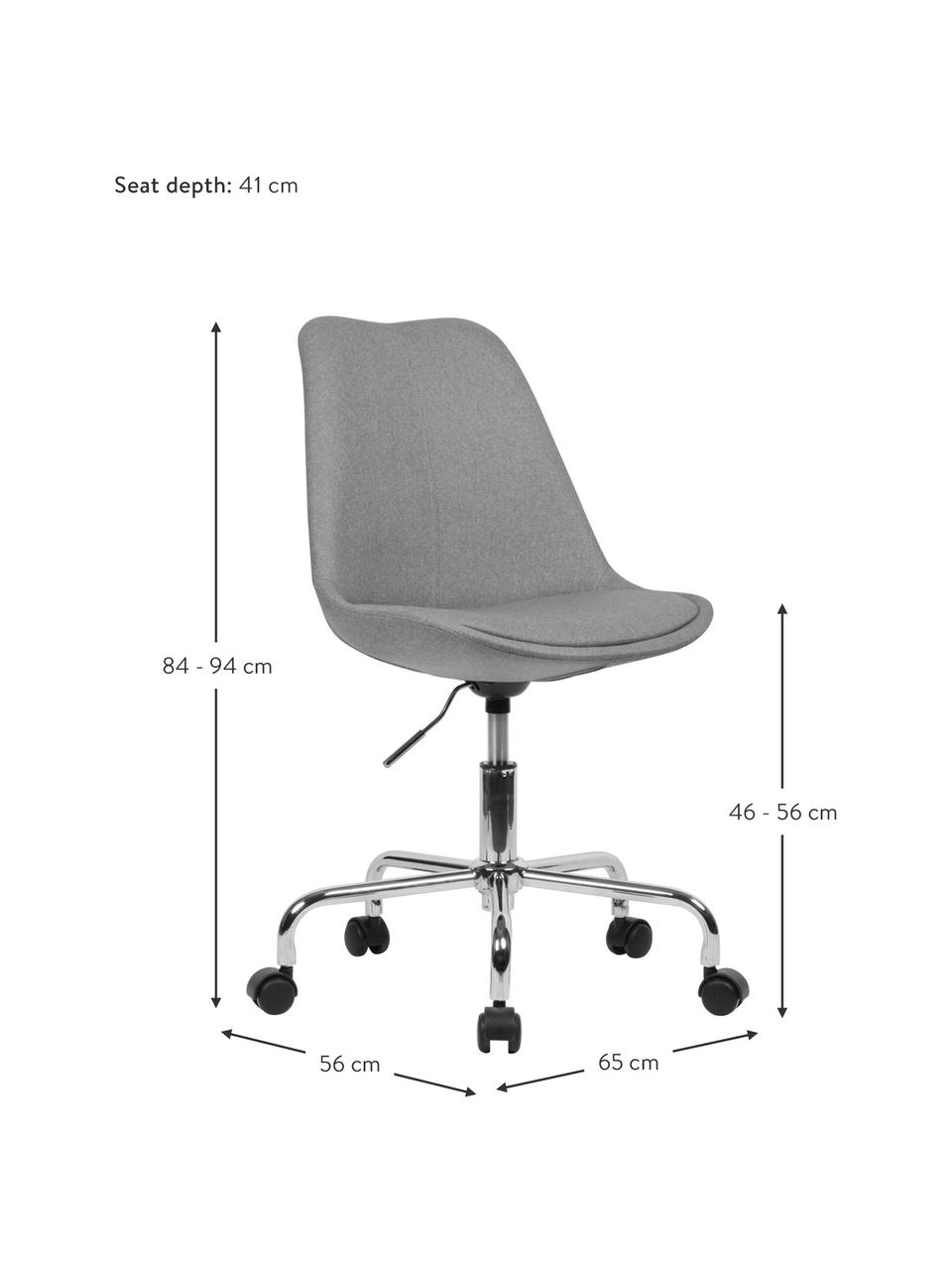 Bürodrehstuhl Lenka, höhenverstellbar, Bezug: Polyester, Gestell: Metall, verchromt, Webstoff Grau, B 65 x T 56 cm