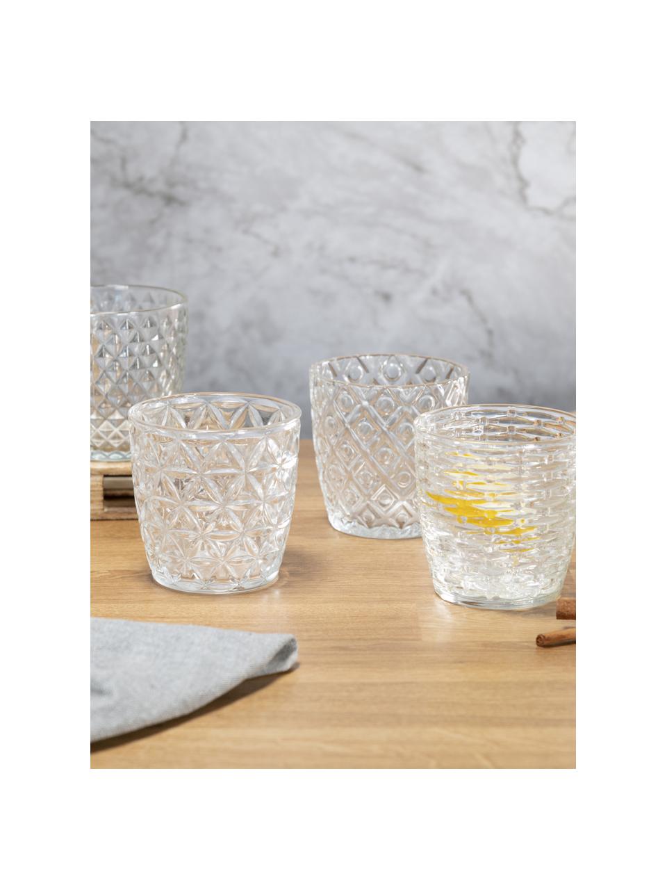 Set de vasos con relieves Geometry, 6 uds., Vidrio, Transparente, Ø 9 x Al 9 cm, 380 ml