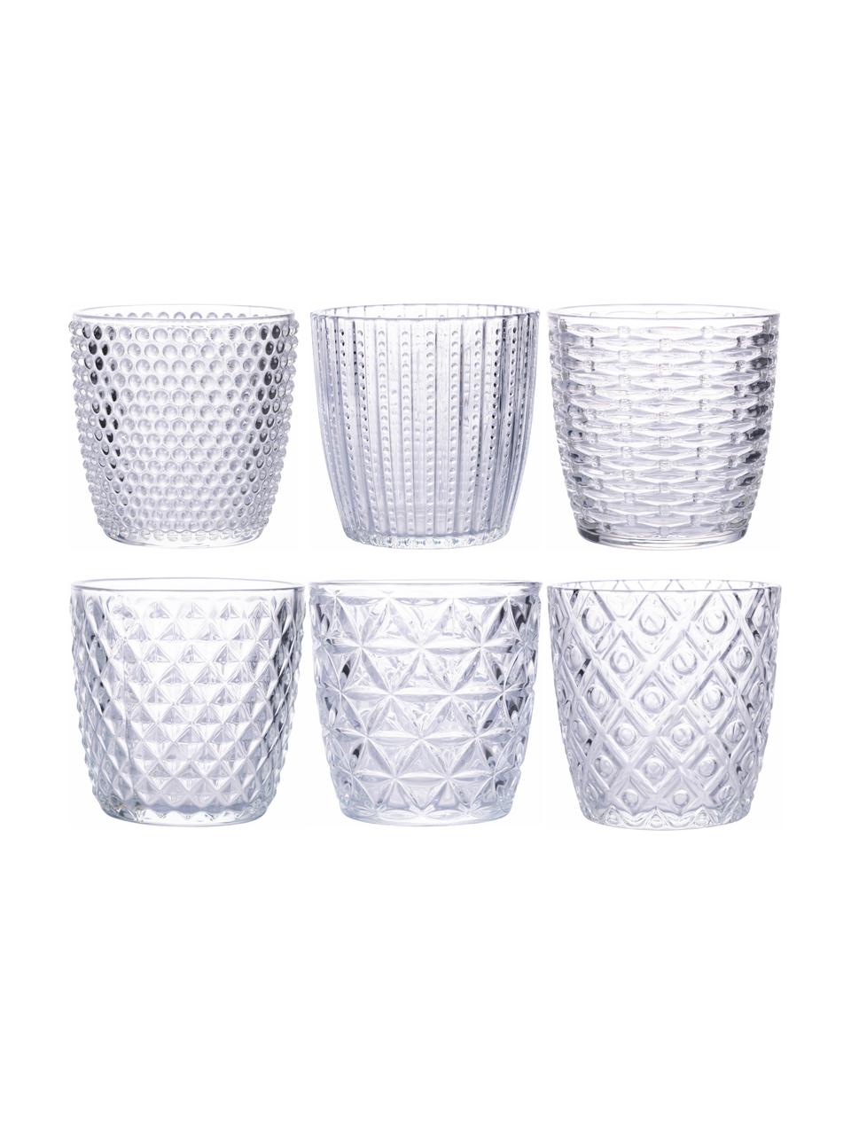 Set de vasos con relieves Geometry, 6 uds., Vidrio, Transparente, Ø 9 x Al 9 cm, 380 ml