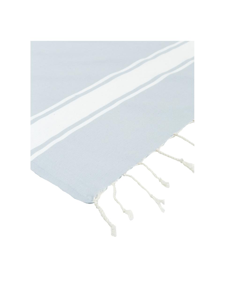 Fouta con flecos St Tropez, 100% algodón, Azul claro, blanco, An 100 x L 200 cm