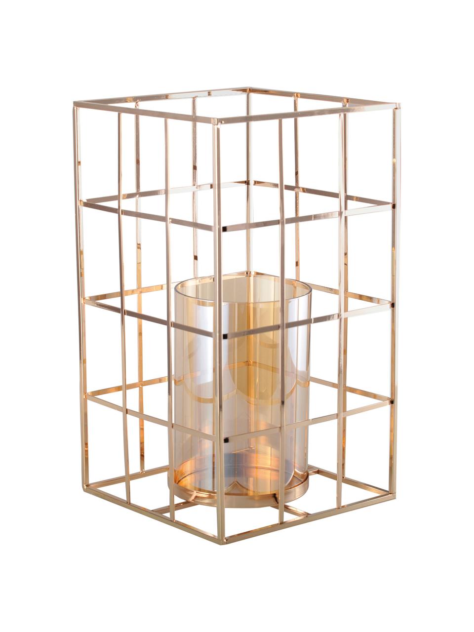 Windlicht Kubic, Frame: metaal, Windlicht: glas, Goudkleurig, 17 x 20 cm
