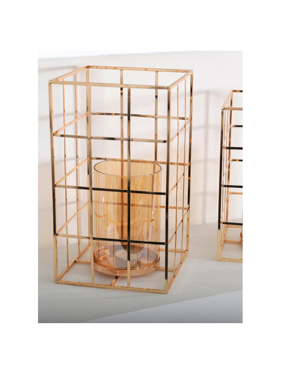 Windlicht Kubic, Gestell: Metall, Windlicht: Glas, Goldfarben, 17 x 20 cm