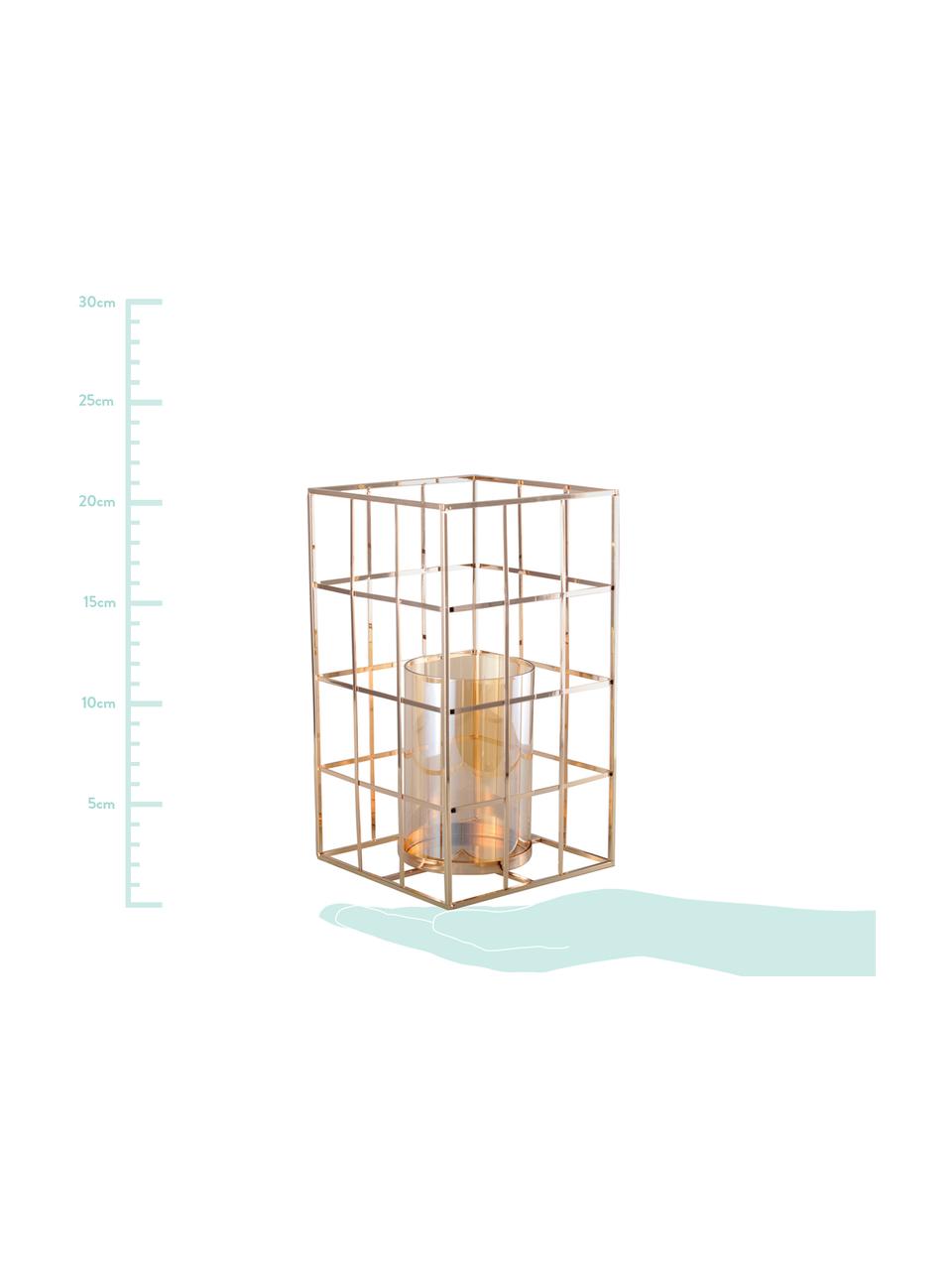 Portacandela Kubic, Struttura: metallo, Portacandela: vetro, Dorato, Larg. 17 x Alt. 20 cm