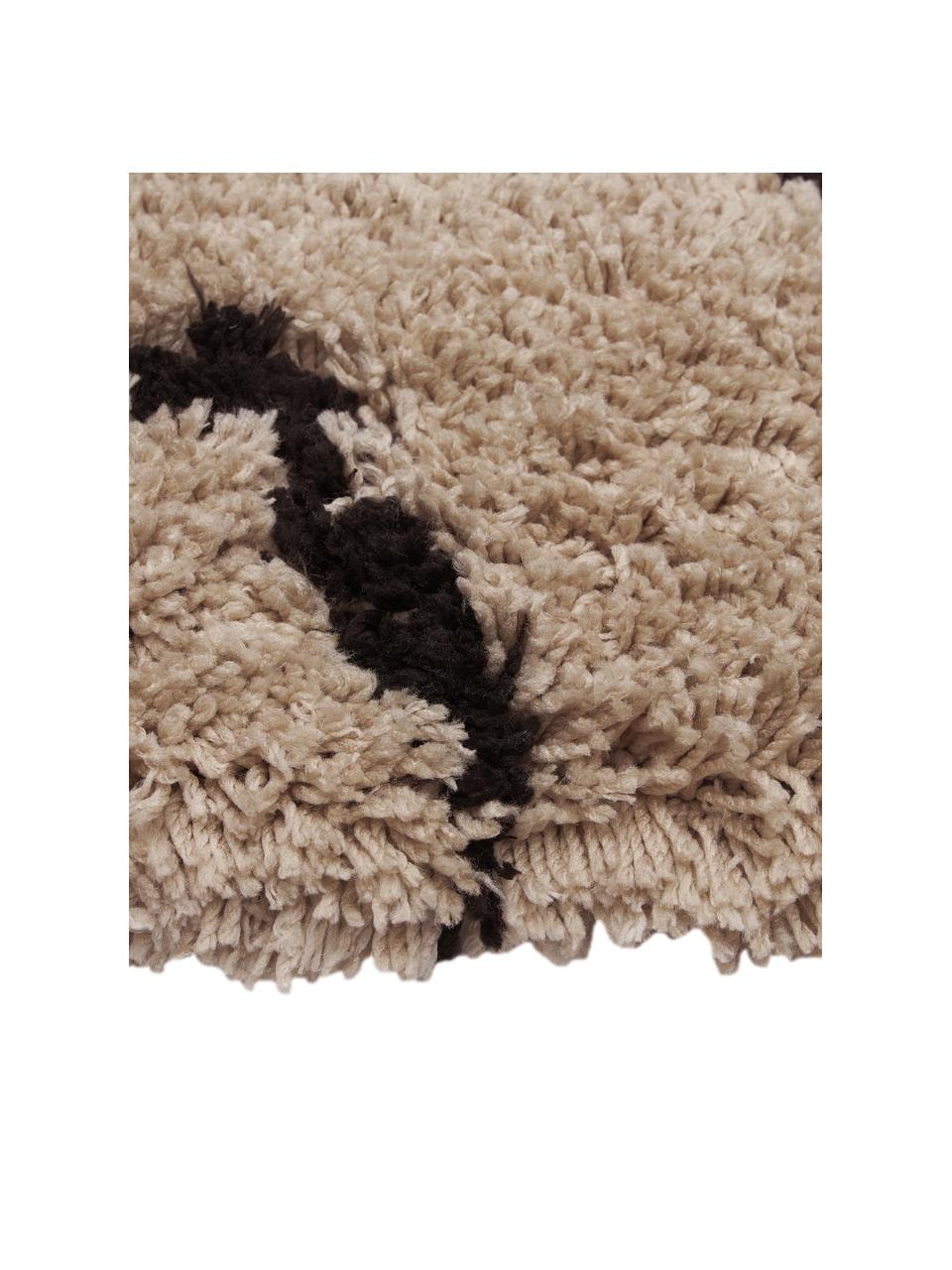 Passatoia a pelo lungo color taupe taftata a mano Davin, Retro: poliestere riciclato, Taupe, nero, Larg. 80 x Lung. 250 cm