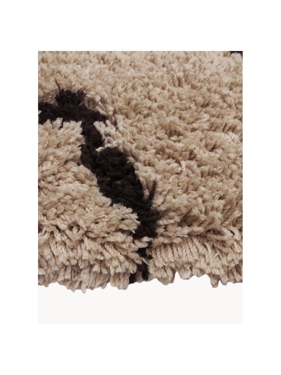 Handgetufteter Hochflor-Läufer Davin, Flor: 100% Polyester-Mikrofaser, Beige, Schwarz, B 80 x L 250 cm