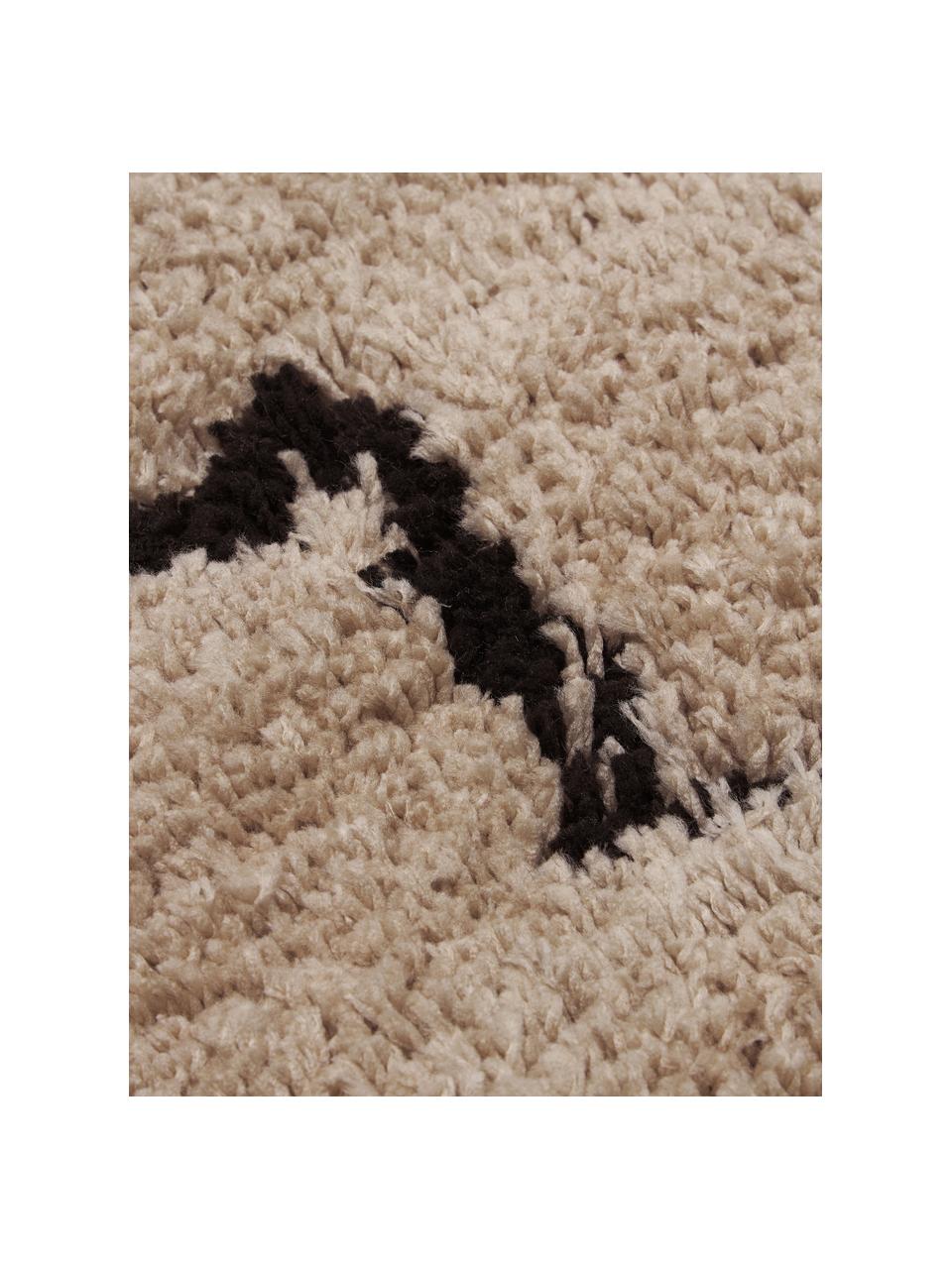 Handgetufte hoogpolige loper Davin in taupe, Bovenzijde: 100% polyester microvezel, Onderzijde: gerecycled polyester, Taupe, zwart, B 80 x L 250 cm
