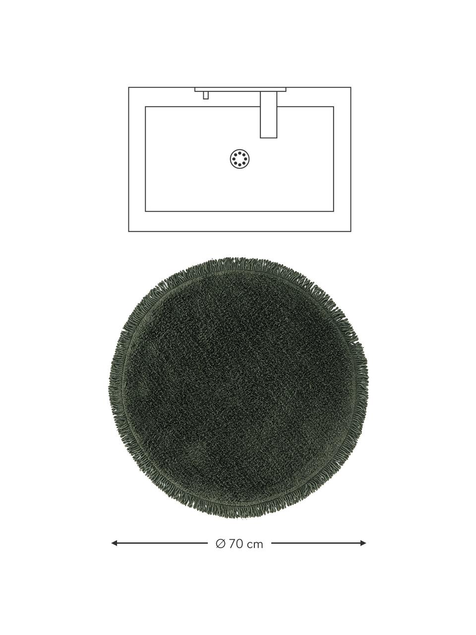Tapis de bain rond coton vert Loose, 100 % coton, Vert, Ø 70 cm
