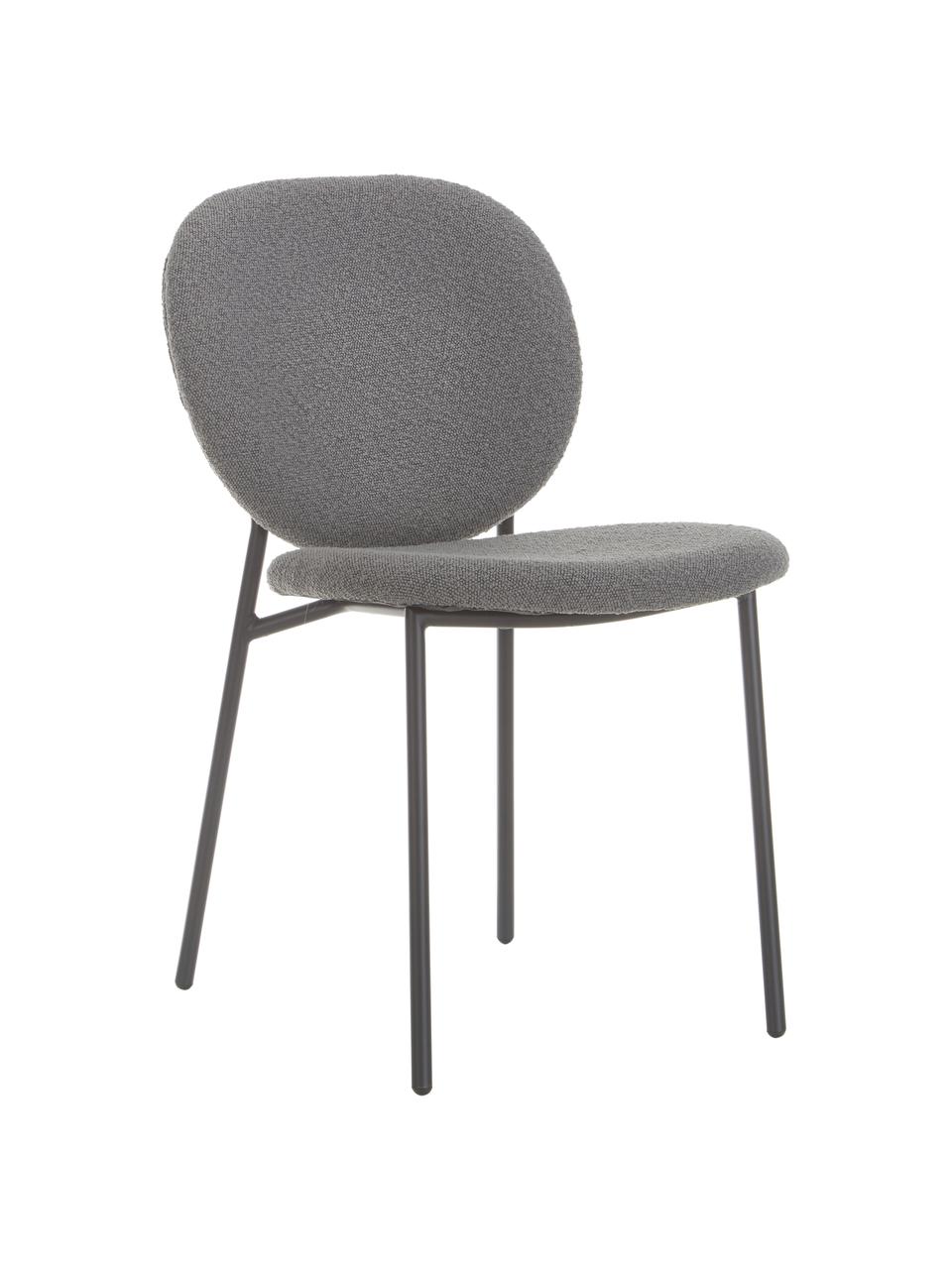 Bouclé gestoffeerde stoelen Ulrica in grijs, 2 stuks, Bekleding: 100% polyester, Poten: gepoedercoat metaalkleuri, Grijs, B 47 x H 61 cm