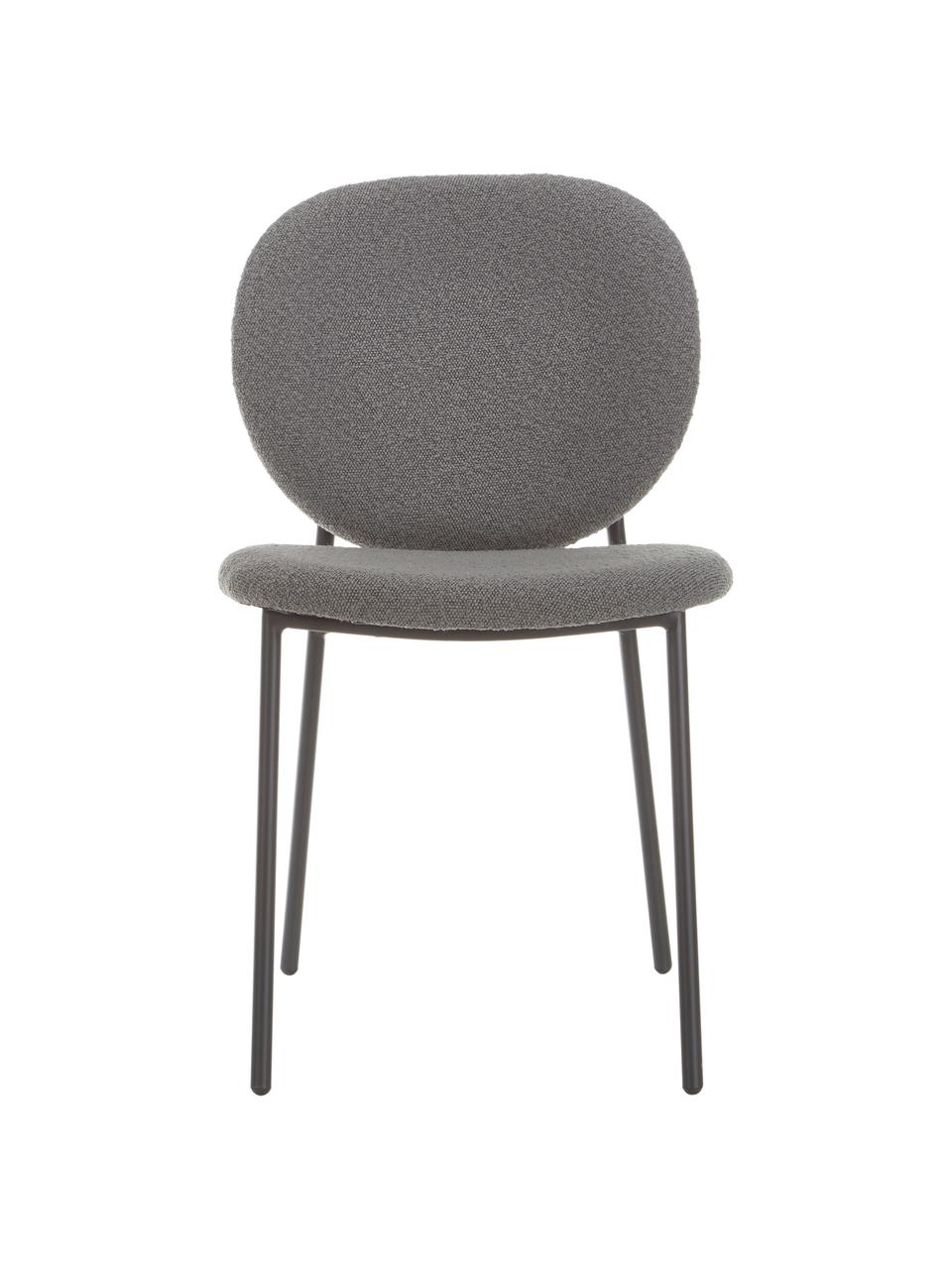 Bouclé gestoffeerde stoelen Ulrica in grijs, 2 stuks, Bekleding: 100% polyester, Poten: gepoedercoat metaalkleuri, Grijs, B 47 x H 61 cm