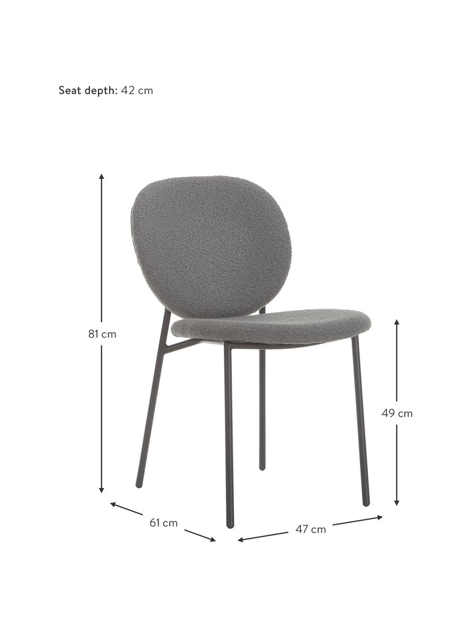 Bouclé gestoffeerde stoelen Ulrica in grijs, 2 stuks, Bekleding: 100% polyester, Poten: gepoedercoat metaalkleuri, Grijs, B 47 x H 61 cm