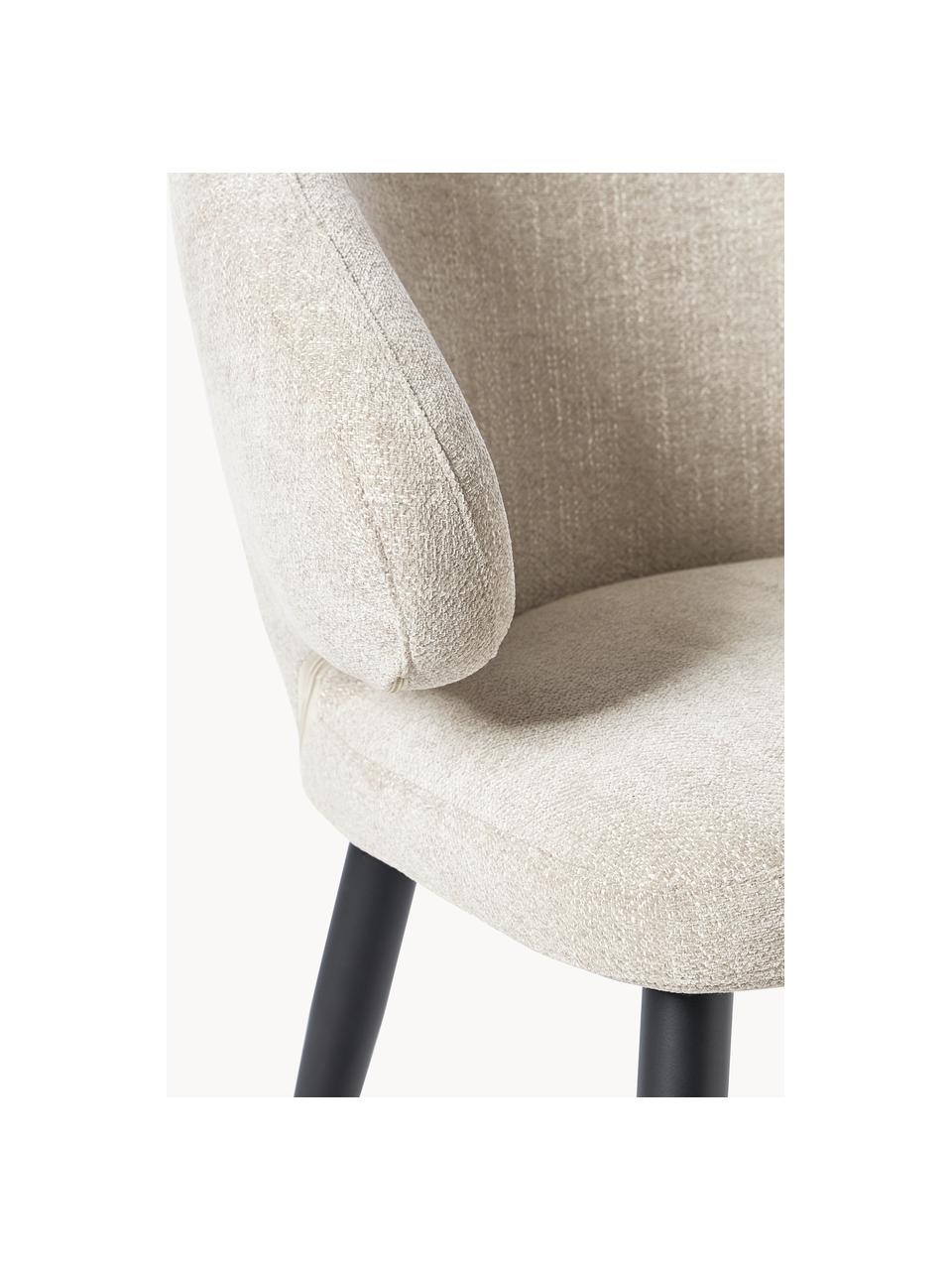 Chaise rembourrée en tissu bouclé Celia, Bouclette beige clair, noir mat, larg. 61 x prof. 59 cm