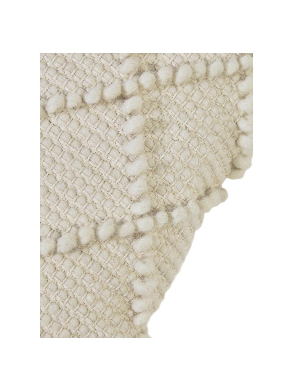Boho-Kissenhülle Kerenise mit Hoch-Tief Struktur, 80% Wolle, 20% Baumwolle, Beige, 45 x 45 cm