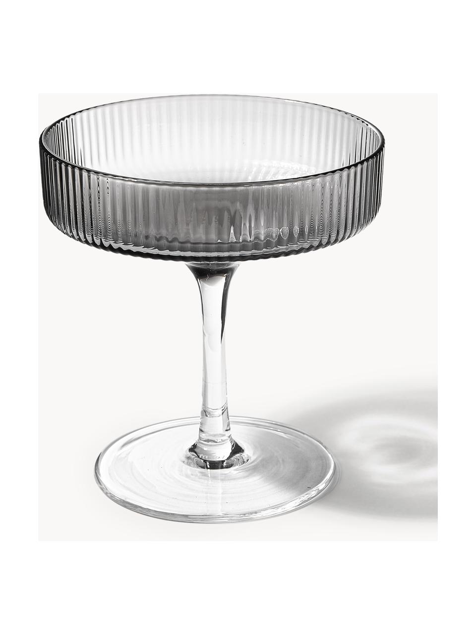 Coupes à champagne striées soufflées bouche Ripple, 2 pièces, Verre, soufflé bouche, Gris, transparent et haute brillance, Ø 11 x haut. 11 cm, 150 ml