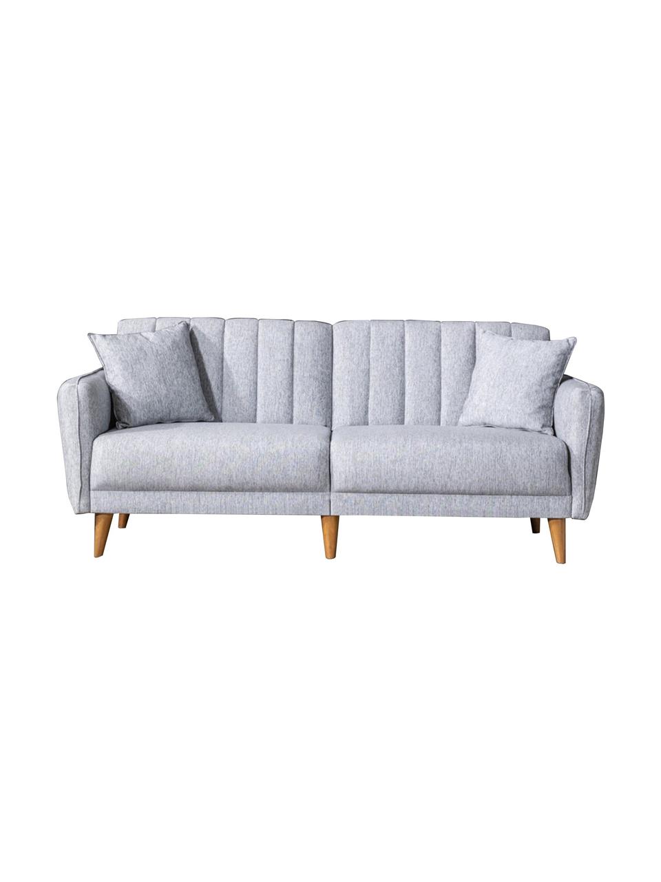 Sofa rozkładana Aqua (3-osobowa), Tapicerka: len, Stelaż: drewno rogowe, metal, Nogi: drewno naturalne, Jasny szary, S 202 x G 85 cm