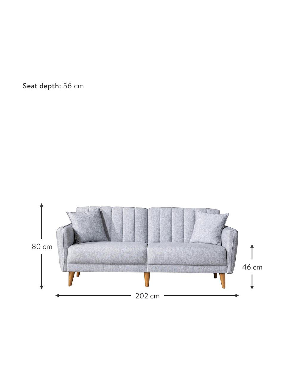 Sofa rozkładana Aqua (3-osobowa), Tapicerka: len, Stelaż: drewno rogowe, metal, Nogi: drewno naturalne, Jasny szary, S 202 x G 85 cm