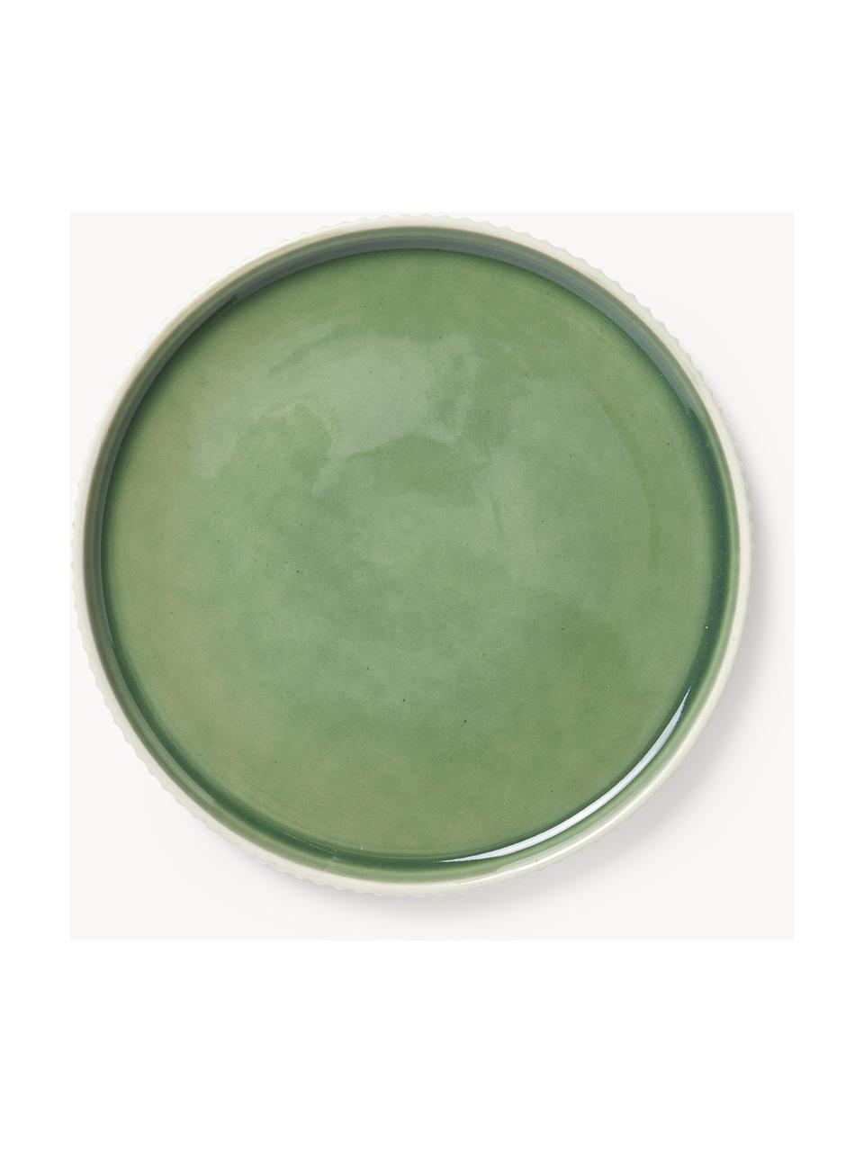 Piatti da colazione con struttura scanalata Bora 4 pz, Gres smaltato, Verde chiaro lucido, beige chiaro opaco, Ø 21 cm