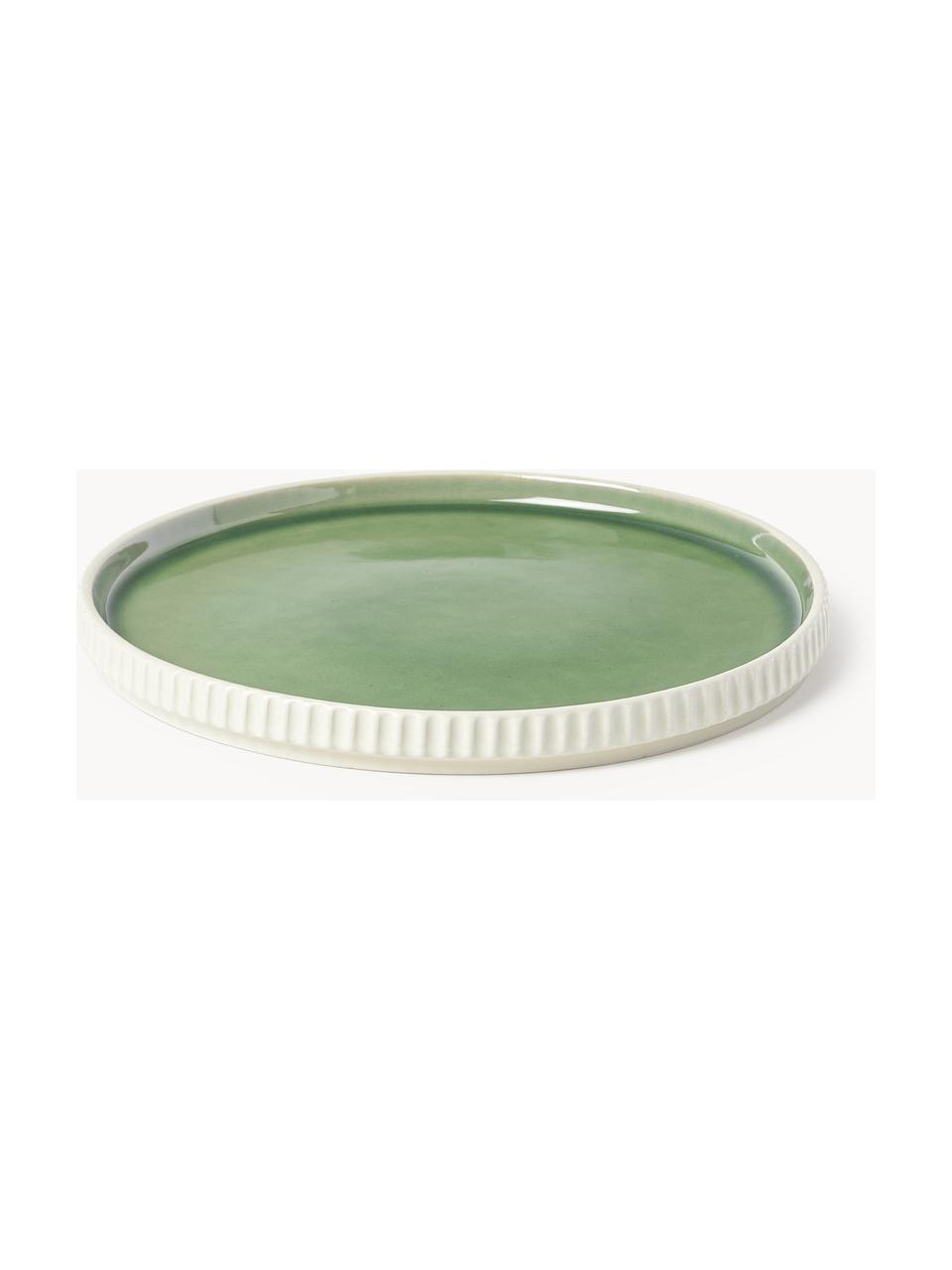 Piatti da colazione con struttura scanalata Bora 4 pz, Gres smaltato, Verde chiaro lucido, beige chiaro opaco, Ø 21 cm