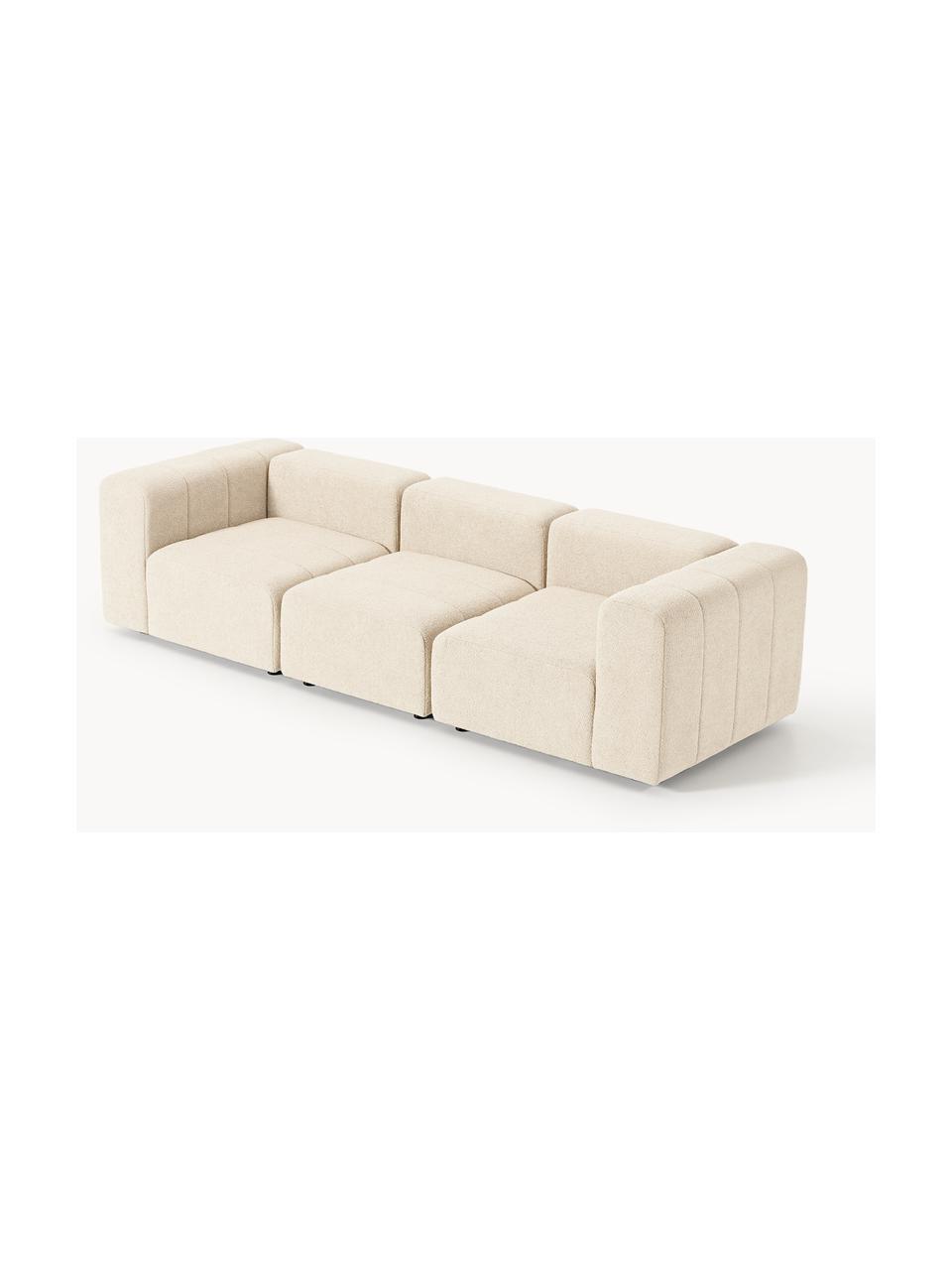 Modulares Bouclé-Sofa Lena (4-Sitzer), Bezug: Bouclé (93 % Polyester, 6, Gestell: Buchenholz, Spanplatte, H, Füße: Kunststoff, Bouclé Hellbeige, B 287 x T 106 cm