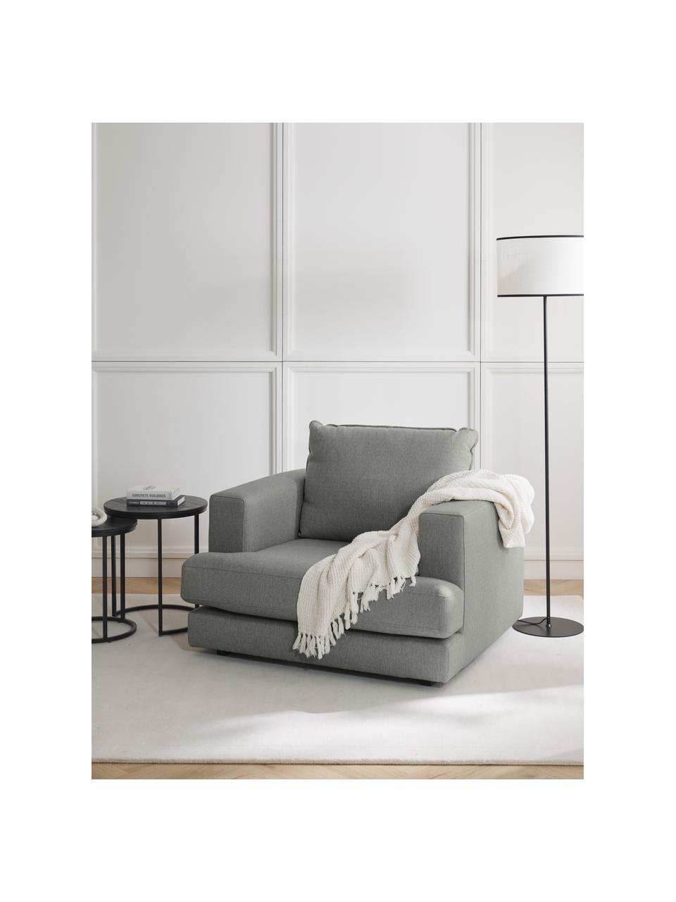 Fauteuil Tribeca, Bekleding: 100% polyester Met 23.000, Frame: massief grenenhout, Poten: massief gelakt beukenhout, Geweven stof taupe, B 110 x H 96 cm