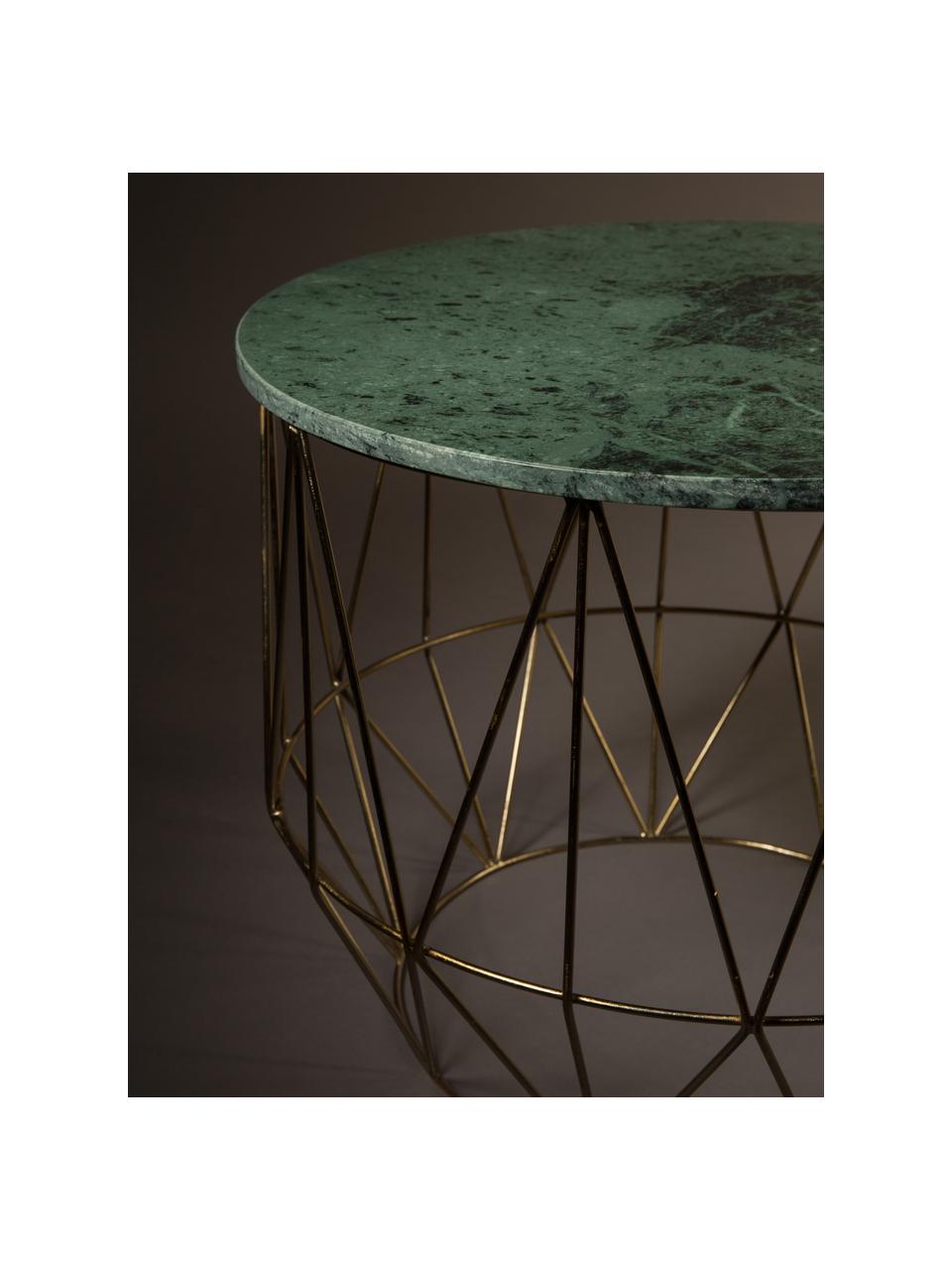 Table d'appoint ronde en marbre Boss, Plateau : vert, marbré Pieds : laiton, Ø 51 x haut. 42 cm