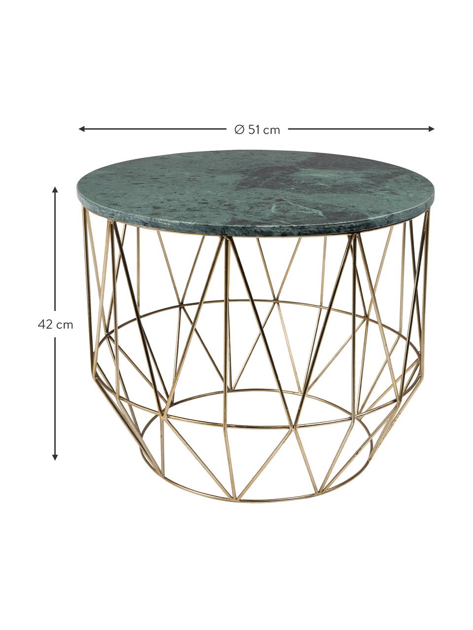 Ronde marmeren bijzettafel Boss, Tafelblad: marmer, Frame: vermessingd metaal, Tafelblad: gemarmerd groen. Poten: messingkleurig, Ø 51 x H 42 cm