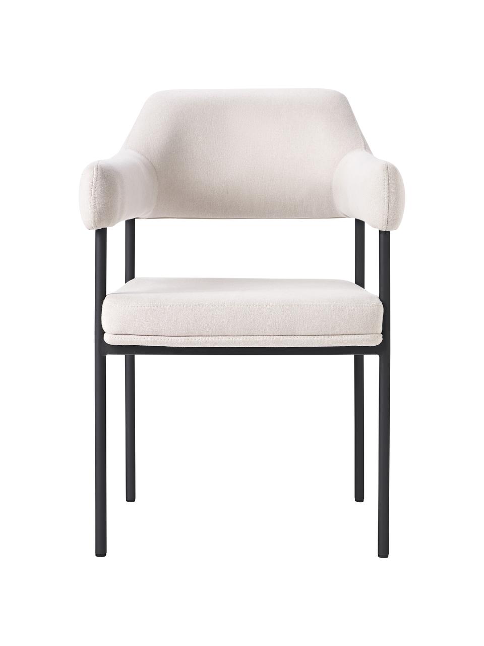 Sedia con braccioli imbottita beige Zoe, Rivestimento: 100% poliestere Il rivest, Struttura: metallo verniciato a polv, Tessuto beige, Larg. 56 x Prof. 62 cm
