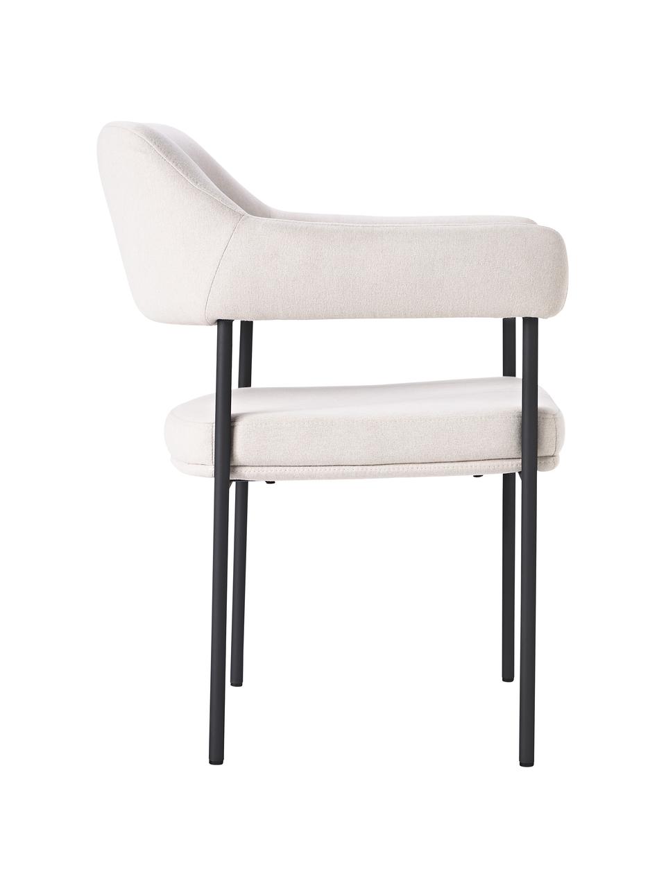 Sedia con braccioli imbottita beige Zoe, Rivestimento: 100% poliestere Il rivest, Struttura: metallo verniciato a polv, Tessuto beige, Larg. 56 x Prof. 62 cm