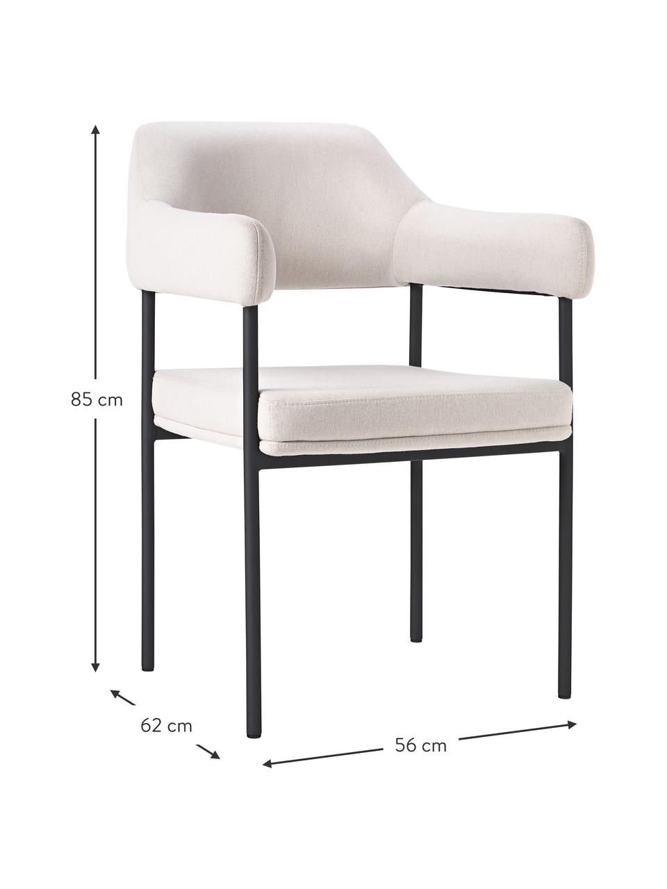 Chaise à accoudoirs rembourrée Zoe, Tissu beige, larg. 56 x prof. 62 cm