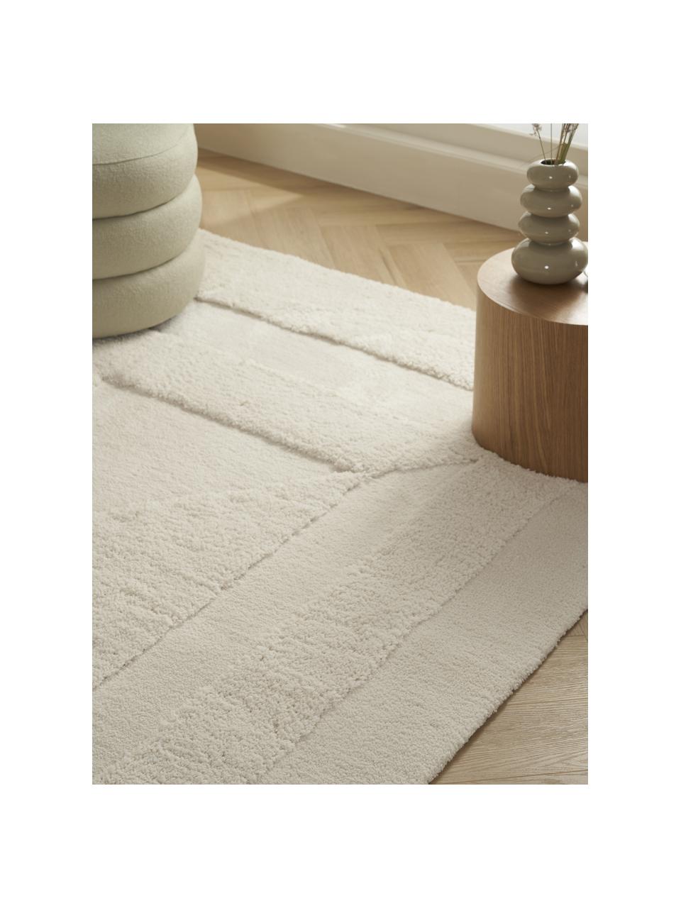 Alfombra de pelo largo texturizada Zion, Parte superior: 100% poliéster con certif, Reverso: 55% poliéster, 45% algodó, Blanco crema, An 120 x L 180 cm (Tamaño S)