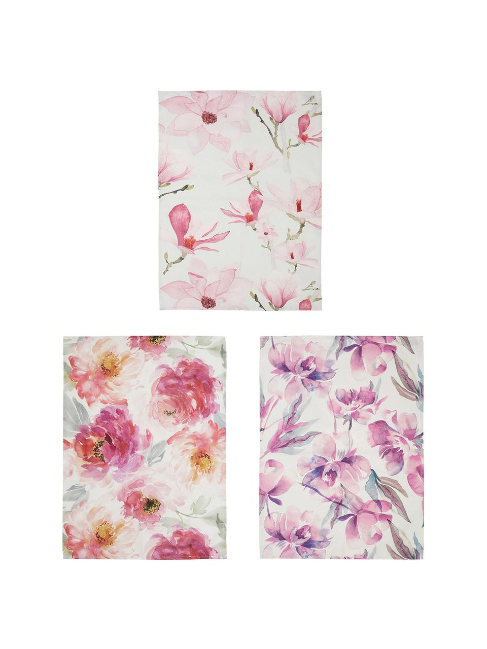 Set de paños de cocina de algodón Magnolia, 3 uds., 100% algodón, Blanco, rosa, An 50 x L 70 cm