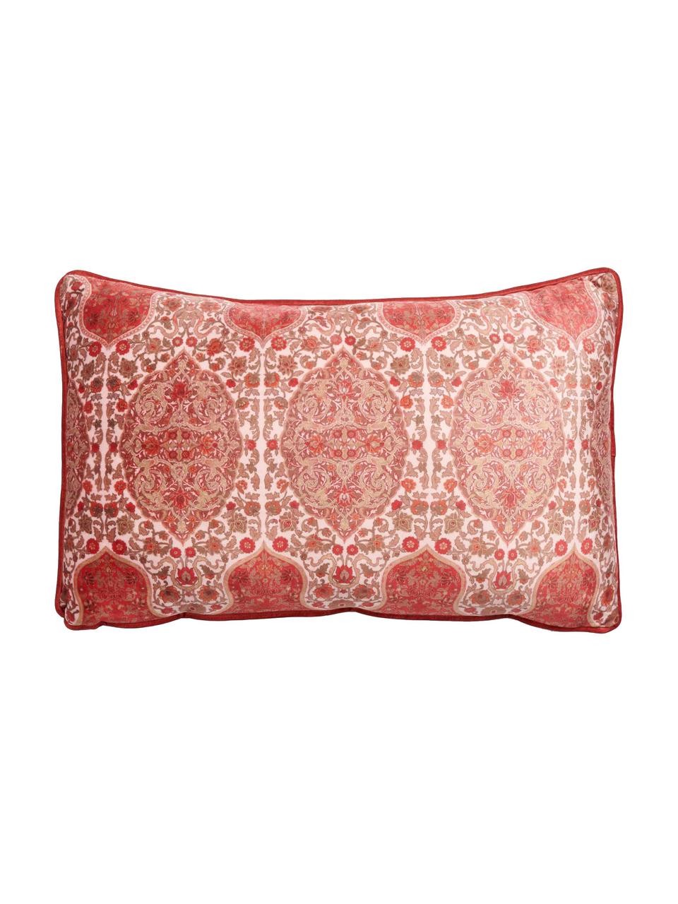 Poduszka z aksamitu z wypełnieniem Giulia, Odcienie czerwonego, blady różowy, S 30 x D 50 cm