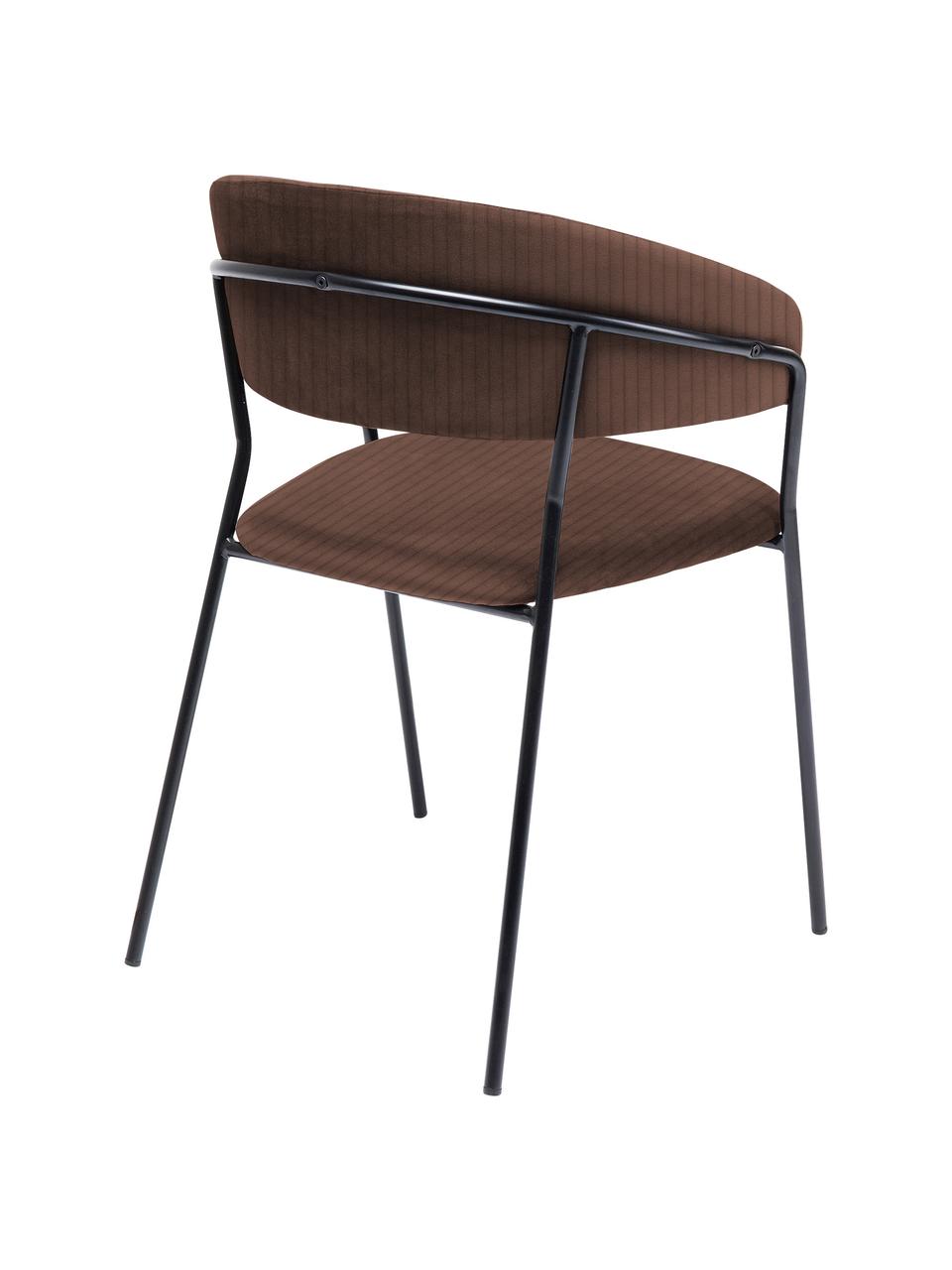 Krzesło tapicerowane Belle, 2 szt., Tapicerka: aksamit (100% poliester) , Stelaż: stal malowana proszkowo, Ciemnobrązowy aksamit, czarny, S 57 x G 54 cm