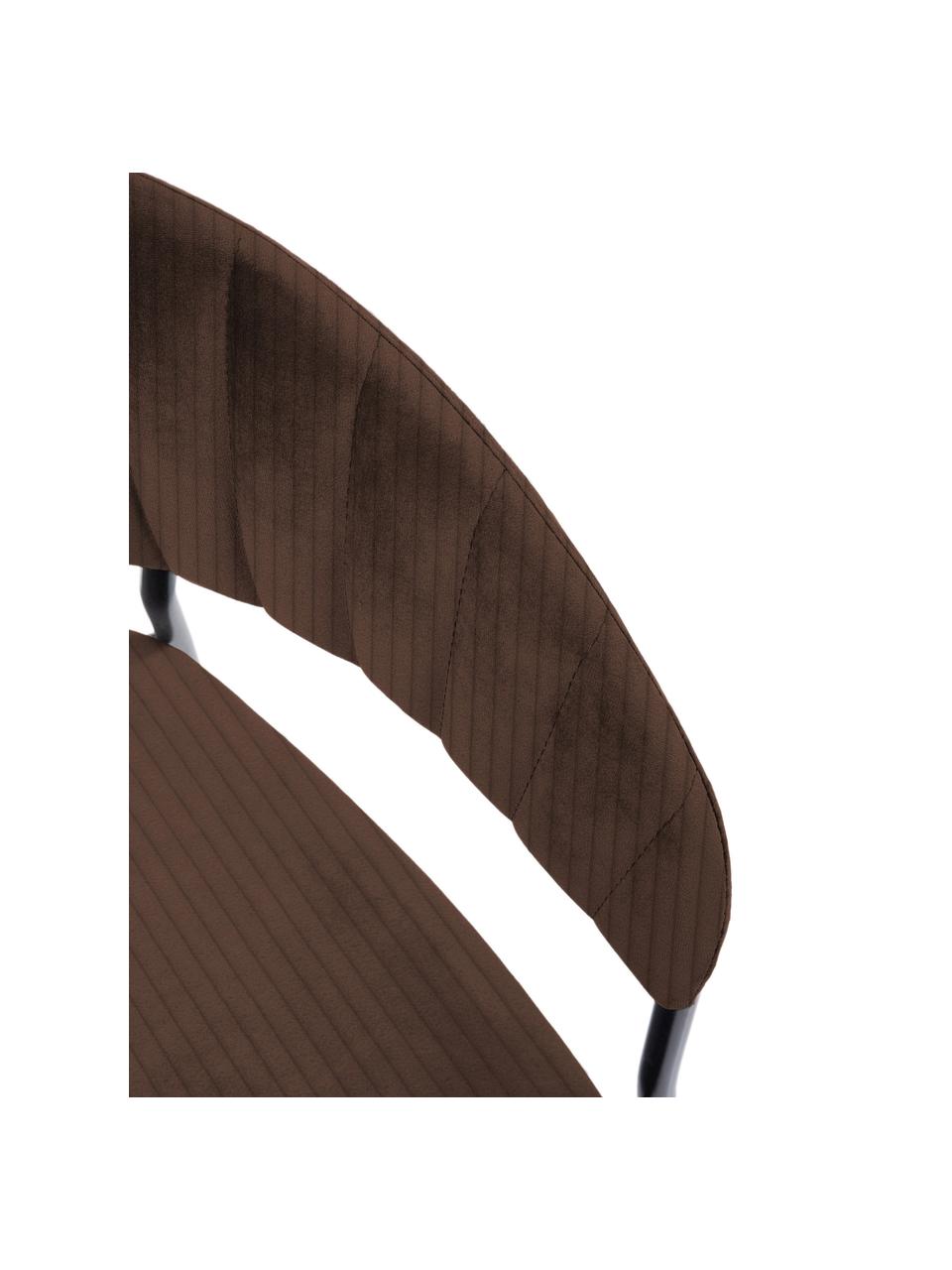 Fluwelen stoelen Belle, 2 stuks, Bekleding: fluweel (100% polyester) , Frame: gepoedercoat staal, Fluweel donkerbruin, zwart, B 57 x H 54 cm