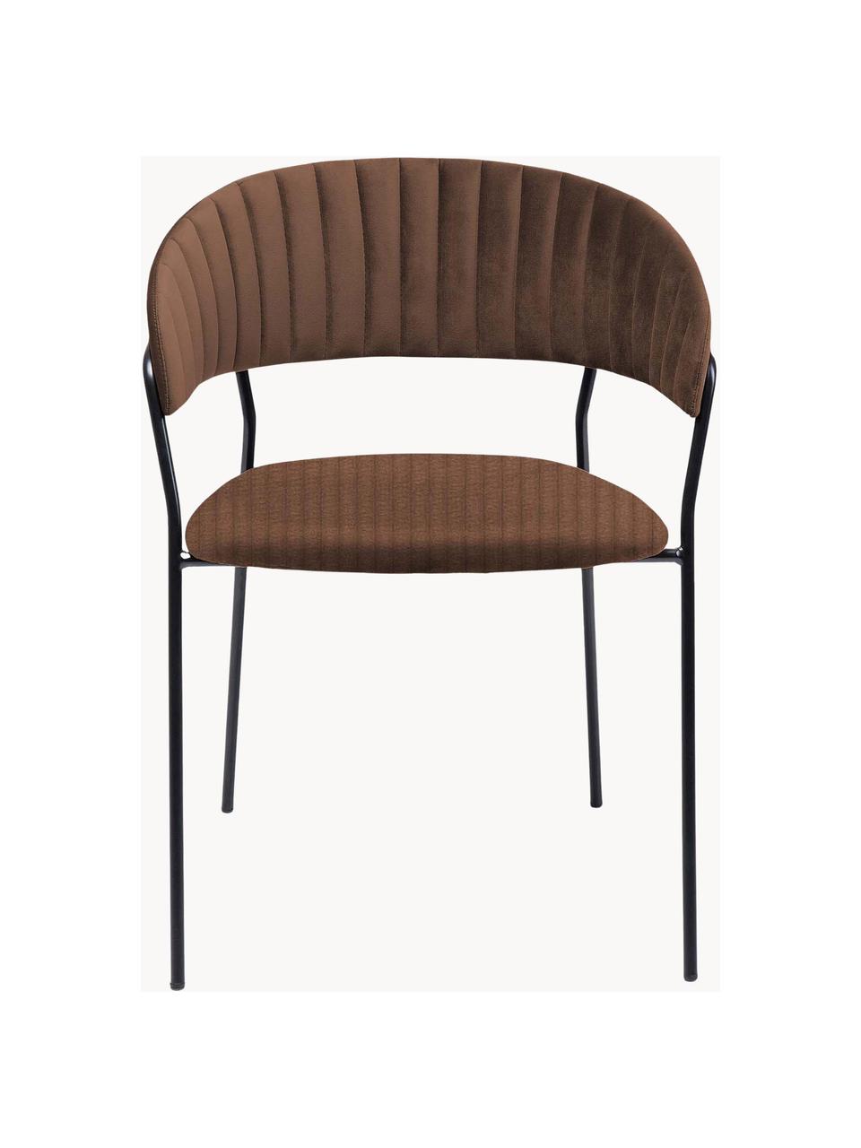 Fluwelen stoelen Belle, 2 stuks, Bekleding: fluweel (100% polyester) , Frame: gepoedercoat staal, Fluweel donkerbruin, zwart, B 57 x H 54 cm