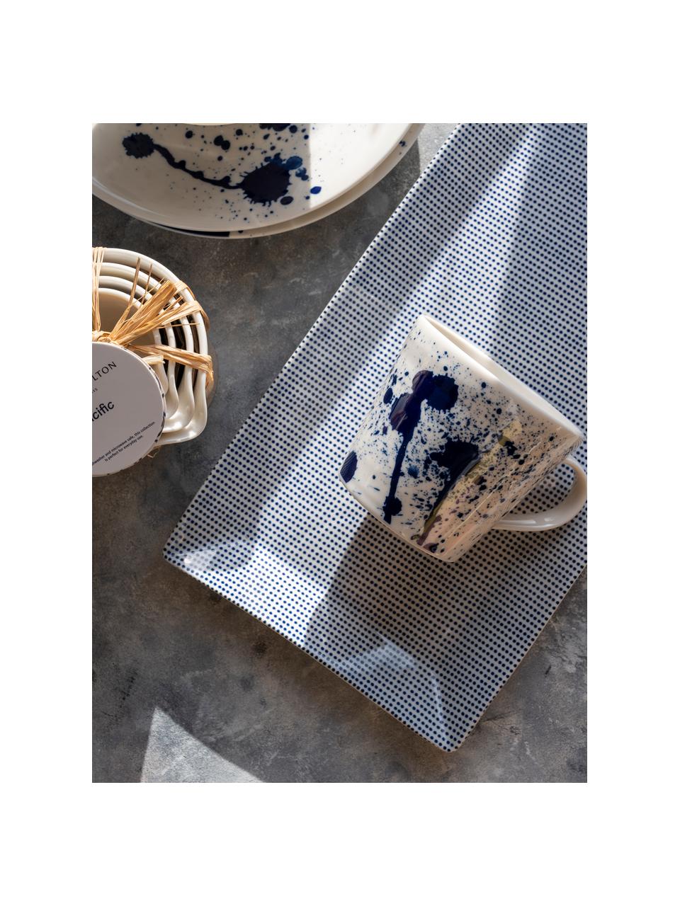 Piatto da portata in porcellana Pacific Blue, Porcellana, Bianco, blu scuro, Larg. 39 x Prof. 19 cm