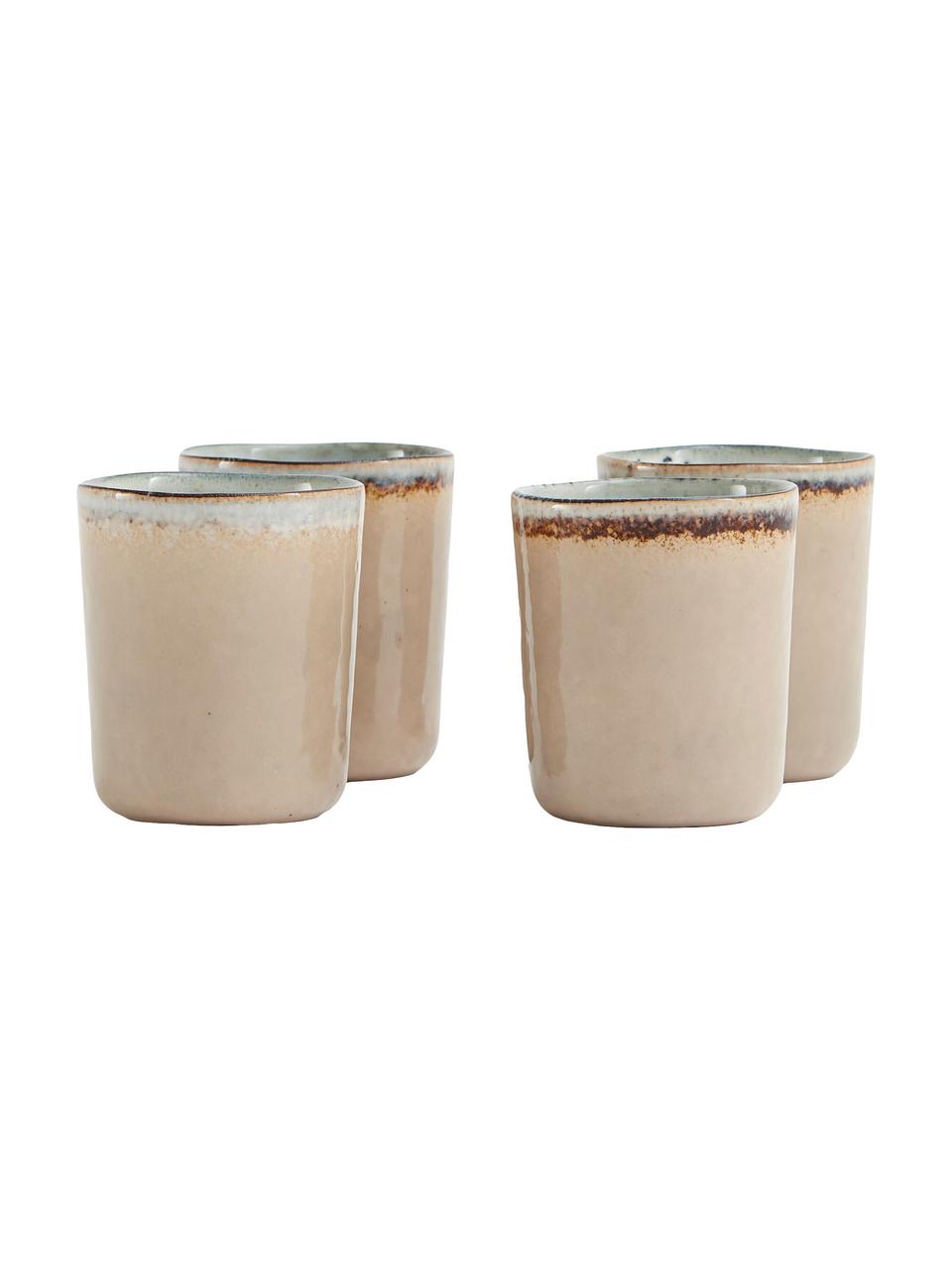 Handgemaakte beker Nomimono in beige/grijs, 4-delig, Keramiek, Grijs, greige, Ø 8 x H 10 cm, 240 ml