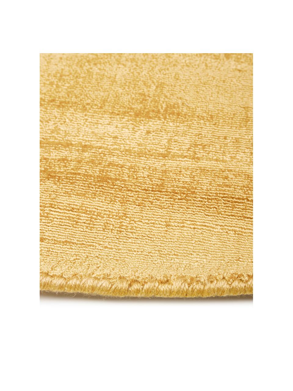 Alfombra redonda artesanal de viscosa Jane, Parte superior: 100% viscosa, Reverso: 100% algodón El material , Mostaza, Ø 150 cm (Tamaño M)