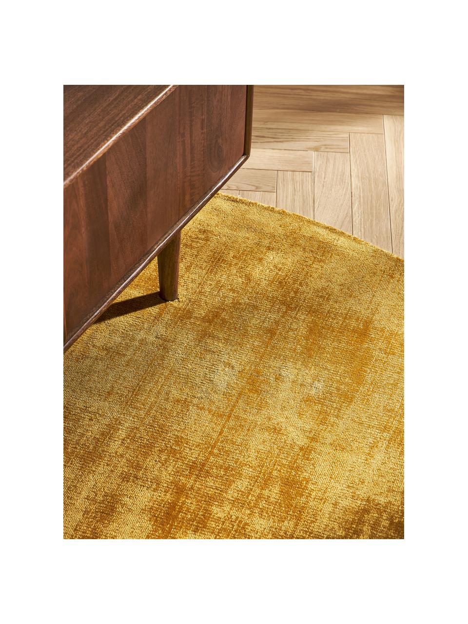 Tapis rond en viscose tissé main Jane, Jaune soleil, Ø 115 cm (taille S)