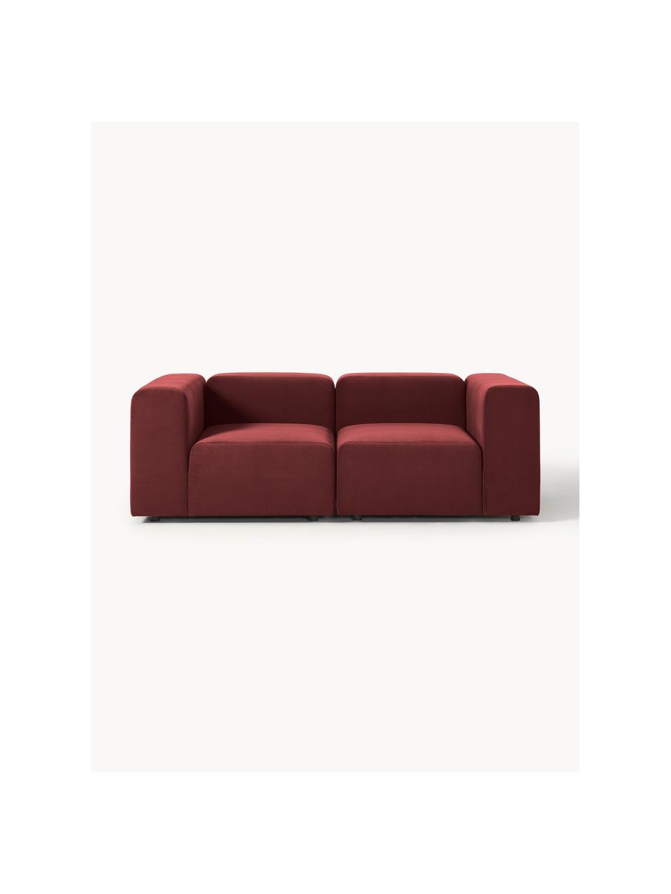 Samt-Modulares Sofa Lena (3-Sitzer), Bezug: Samt (100 % Polyester) De, Gestell: Kiefernholz, Schichtholz,, Füße: Kunststoff, Samt Weinrot, B 209 x T 106 cm