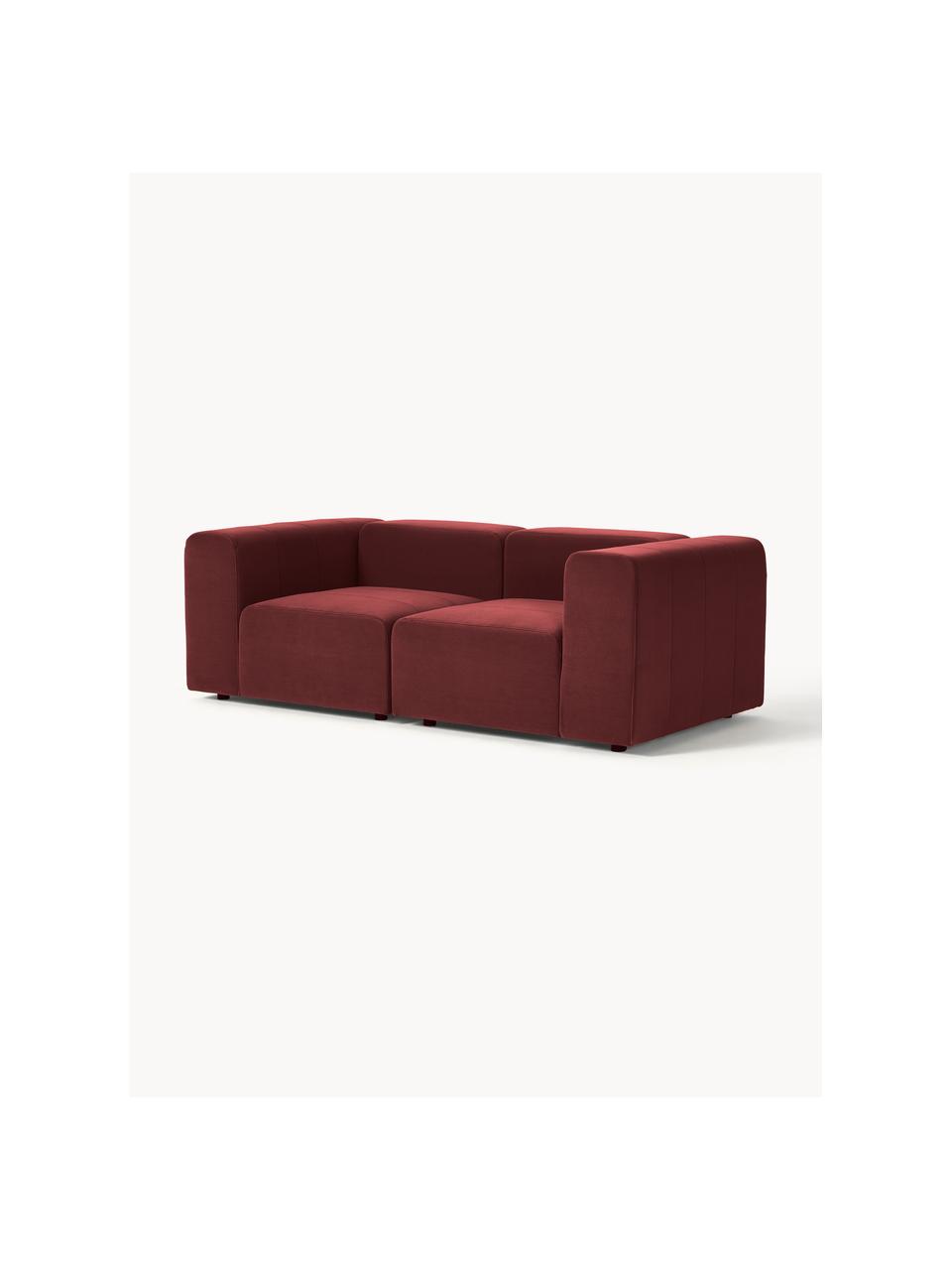 Samt-Modulares Sofa Lena (3-Sitzer), Bezug: Samt (100 % Polyester) De, Gestell: Kiefernholz, Schichtholz,, Füße: Kunststoff, Samt Weinrot, B 209 x T 106 cm